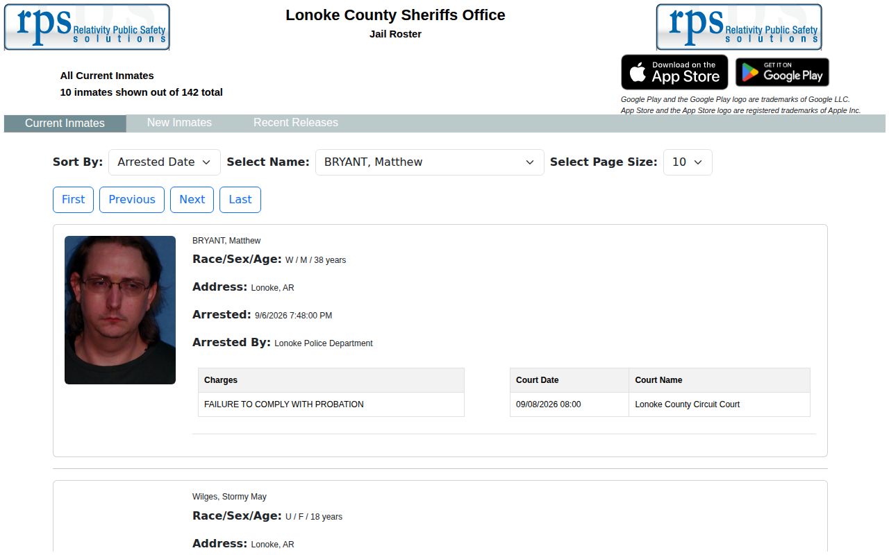 Lonoke County current inmate arrest and custody roster search