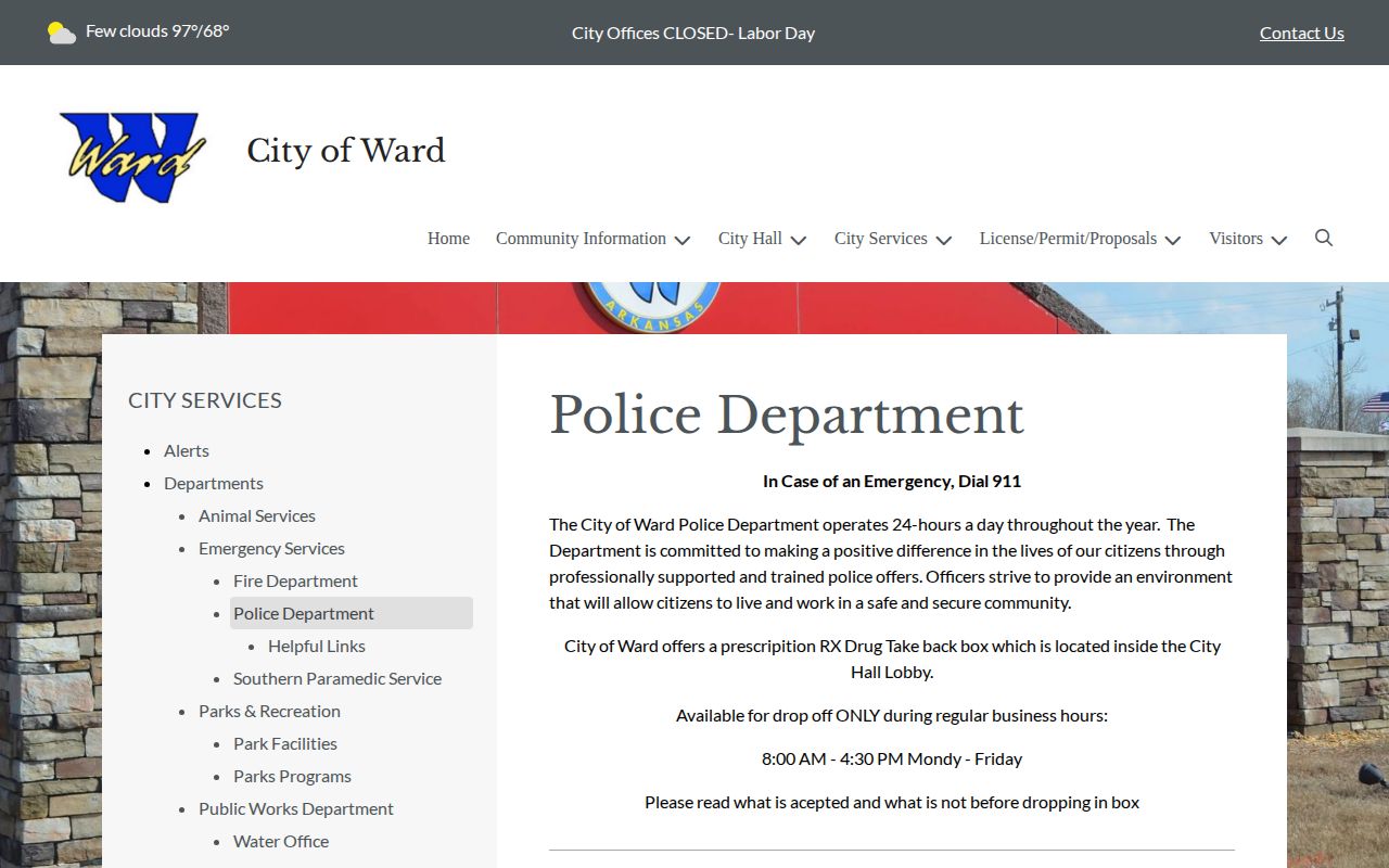 Ward Police Department official page with agency information